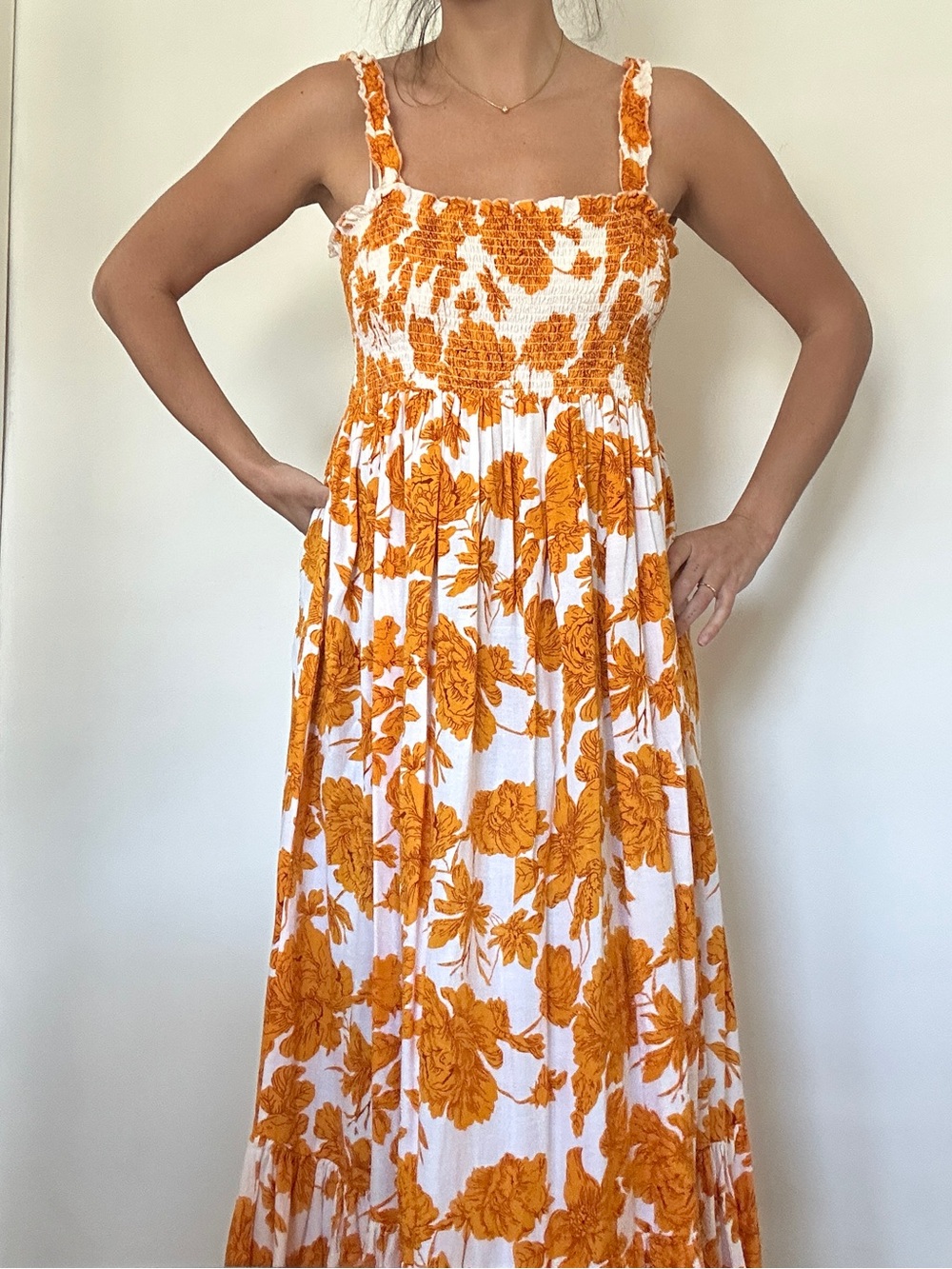 River Island White Midi Dress with Orange Floral Print